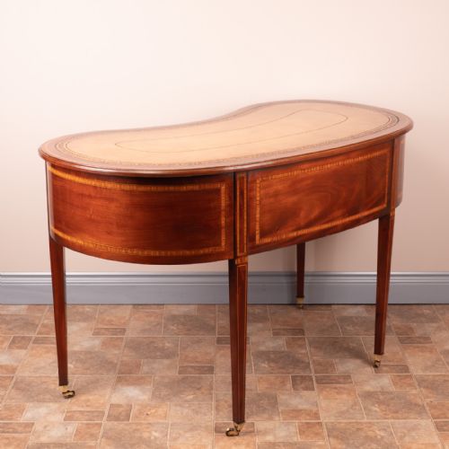 GOOD QUALITY EDWARDIAN INLAID MAHOGANY KIDNEY SHAPED WRITING TABLE - ADDITIONAL PHOTO 10
