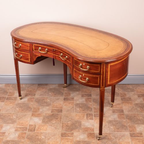 GOOD QUALITY EDWARDIAN INLAID MAHOGANY KIDNEY SHAPED WRITING TABLE - ADDITIONAL PHOTO 11