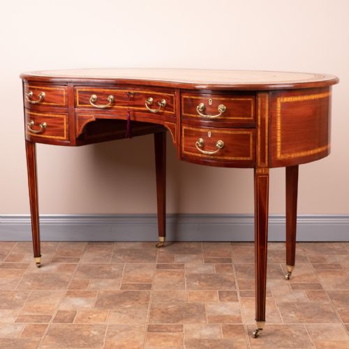 GOOD QUALITY EDWARDIAN INLAID MAHOGANY KIDNEY SHAPED WRITING TABLE - ADDITIONAL PHOTO 12