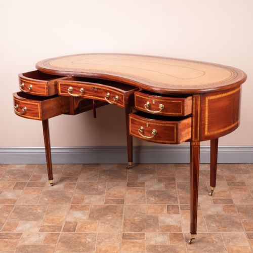 GOOD QUALITY EDWARDIAN INLAID MAHOGANY KIDNEY SHAPED WRITING TABLE - ADDITIONAL PHOTO 13