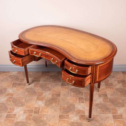 GOOD QUALITY EDWARDIAN INLAID MAHOGANY KIDNEY SHAPED WRITING TABLE - ADDITIONAL PHOTO 14