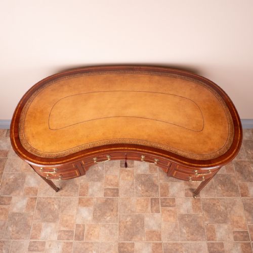 GOOD QUALITY EDWARDIAN INLAID MAHOGANY KIDNEY SHAPED WRITING TABLE - ADDITIONAL PHOTO 15