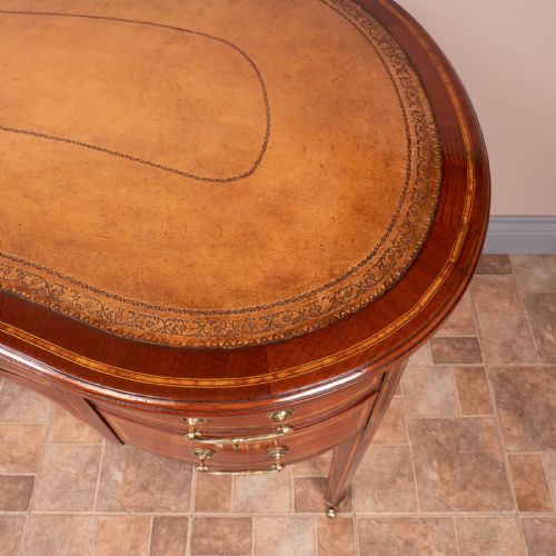 GOOD QUALITY EDWARDIAN INLAID MAHOGANY KIDNEY SHAPED WRITING TABLE - ADDITIONAL PHOTO 16