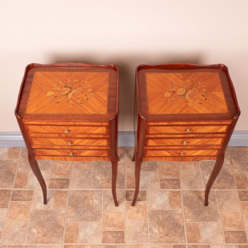 GOOD QUALITY PAIR OF FRENCH INLAID BEDSIDE CHESTS OF DRAWERS - ADDITIONAL PHOTO 2