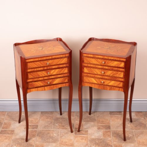 GOOD QUALITY PAIR OF FRENCH INLAID BEDSIDE CHESTS OF DRAWERS - ADDITIONAL PHOTO 5