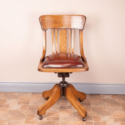 oak height adjustable revolving office desk chair - CATEGORY: ANTIQUE CHAIRS - DATED 1920