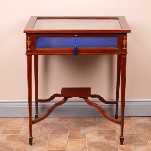 EDWARDIAN MARQUETRY INLAID MAHOGANY BIJOUTERIE DISPLAY TABLE - ADDITIONAL PHOTO 1