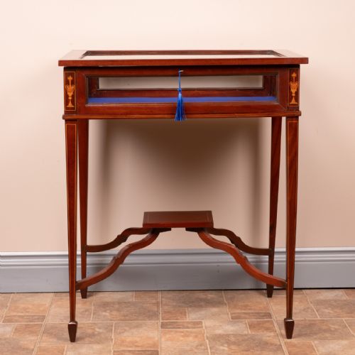 EDWARDIAN MARQUETRY INLAID MAHOGANY BIJOUTERIE DISPLAY TABLE - ADDITIONAL PHOTO 2