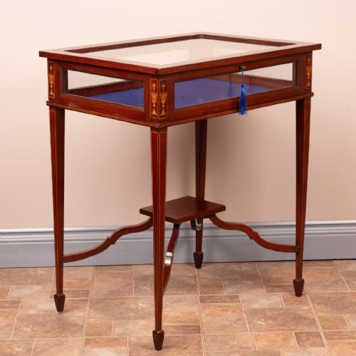 EDWARDIAN MARQUETRY INLAID MAHOGANY BIJOUTERIE DISPLAY TABLE - ADDITIONAL PHOTO 3