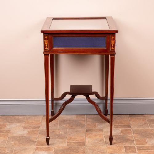 EDWARDIAN MARQUETRY INLAID MAHOGANY BIJOUTERIE DISPLAY TABLE - ADDITIONAL PHOTO 4