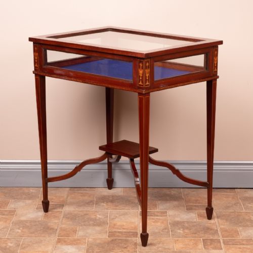 EDWARDIAN MARQUETRY INLAID MAHOGANY BIJOUTERIE DISPLAY TABLE - ADDITIONAL PHOTO 5