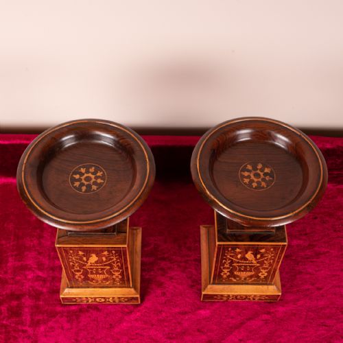 PAIR OF INLAID ROSEWOOD TAZZAS ON STANDS - ADDITIONAL PHOTO 2