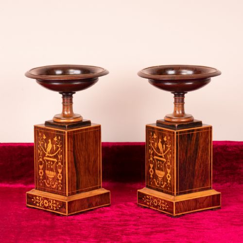 PAIR OF INLAID ROSEWOOD TAZZAS ON STANDS - ADDITIONAL PHOTO 3
