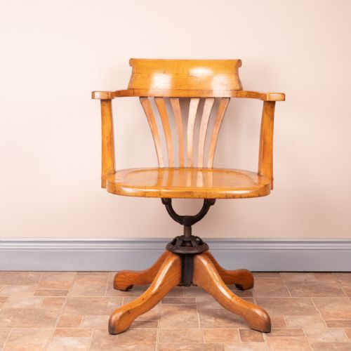 OAK REVOLVING OFFICE DESK CHAIR WITH WOODEN SEAT - ADDITIONAL PHOTO 1