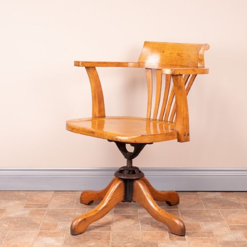 OAK REVOLVING OFFICE DESK CHAIR WITH WOODEN SEAT - ADDITIONAL PHOTO 2