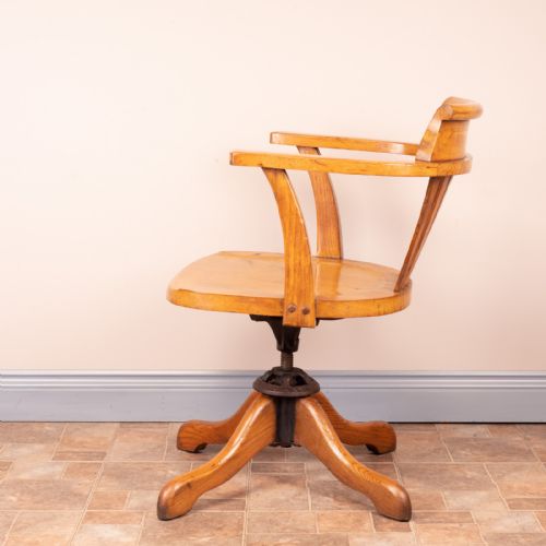 OAK REVOLVING OFFICE DESK CHAIR WITH WOODEN SEAT - ADDITIONAL PHOTO 3