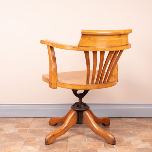 OAK REVOLVING OFFICE DESK CHAIR WITH WOODEN SEAT - ADDITIONAL PHOTO 4
