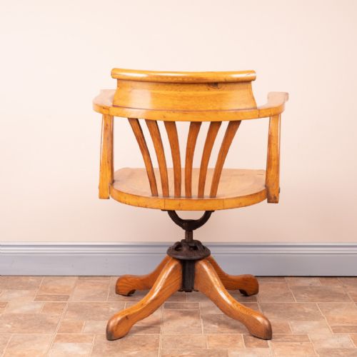 OAK REVOLVING OFFICE DESK CHAIR WITH WOODEN SEAT - ADDITIONAL PHOTO 5