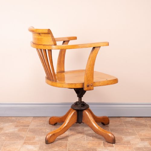 OAK REVOLVING OFFICE DESK CHAIR WITH WOODEN SEAT - ADDITIONAL PHOTO 6