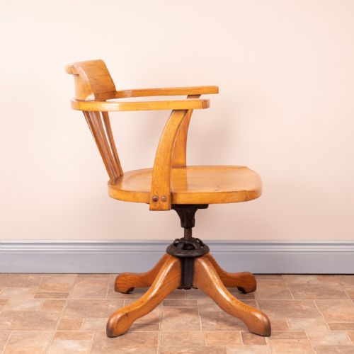 OAK REVOLVING OFFICE DESK CHAIR WITH WOODEN SEAT - ADDITIONAL PHOTO 7