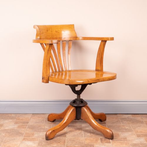 OAK REVOLVING OFFICE DESK CHAIR WITH WOODEN SEAT - ADDITIONAL PHOTO 8