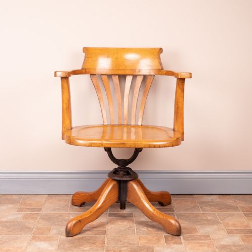 OAK REVOLVING OFFICE DESK CHAIR WITH WOODEN SEAT - ADDITIONAL PHOTO 10