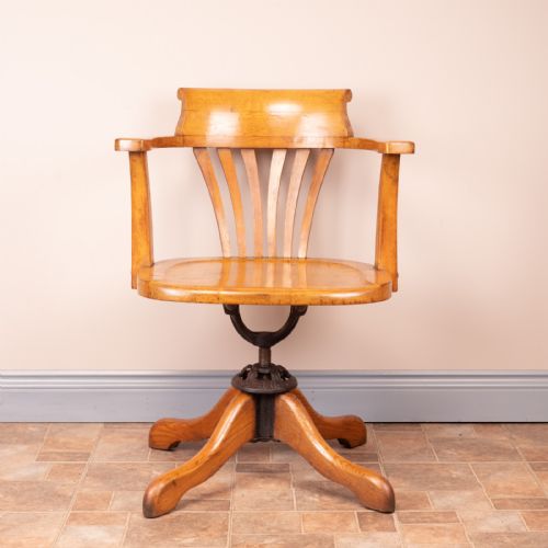 OAK REVOLVING OFFICE DESK CHAIR WITH WOODEN SEAT - ADDITIONAL PHOTO 11