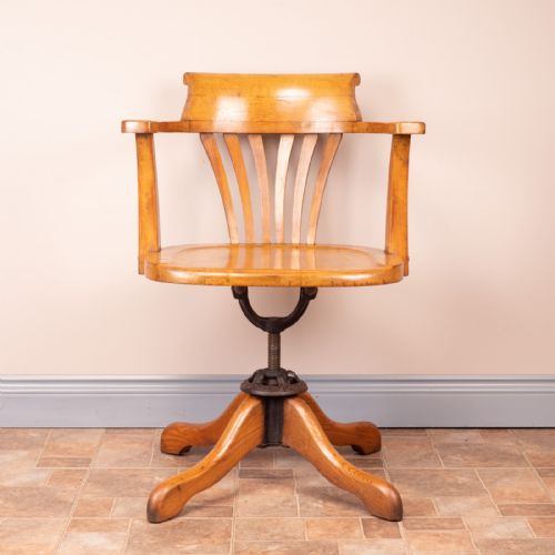 OAK REVOLVING OFFICE DESK CHAIR WITH WOODEN SEAT - ADDITIONAL PHOTO 12