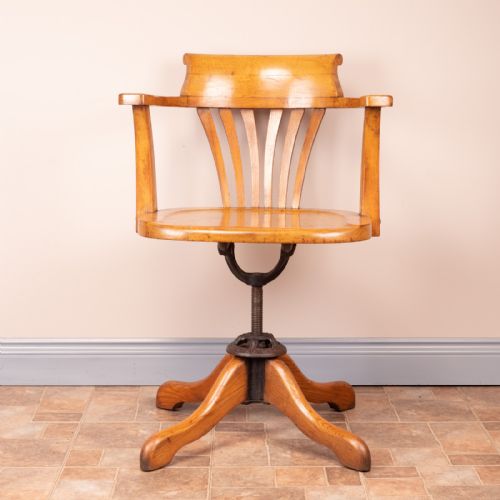 OAK REVOLVING OFFICE DESK CHAIR WITH WOODEN SEAT - ADDITIONAL PHOTO 13