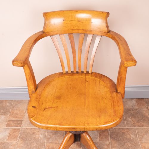 OAK REVOLVING OFFICE DESK CHAIR WITH WOODEN SEAT - ADDITIONAL PHOTO 14