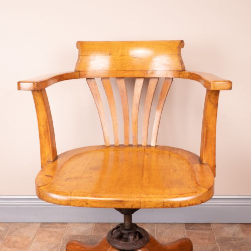 OAK REVOLVING OFFICE DESK CHAIR WITH WOODEN SEAT - ADDITIONAL PHOTO 15