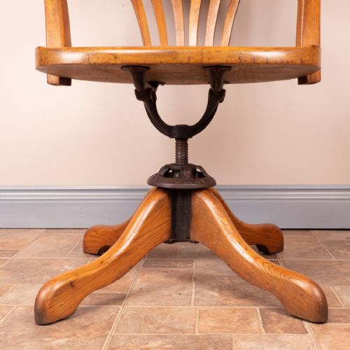 OAK REVOLVING OFFICE DESK CHAIR WITH WOODEN SEAT - ADDITIONAL PHOTO 16