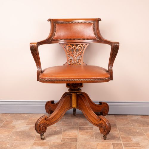 good quality carved walnut revolving office desk chair - CATEGORY: ANTIQUE CHAIRS - DATED 1920