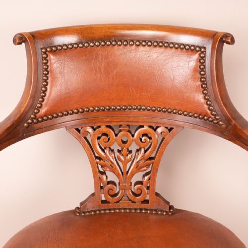 GOOD QUALITY CARVED WALNUT REVOLVING OFFICE DESK CHAIR - ADDITIONAL PHOTO 1