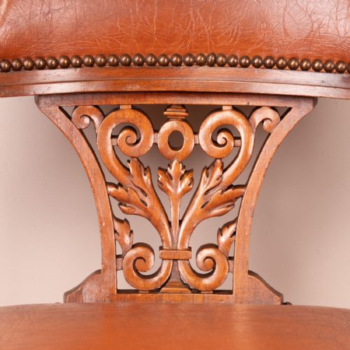 GOOD QUALITY CARVED WALNUT REVOLVING OFFICE DESK CHAIR - ADDITIONAL PHOTO 4