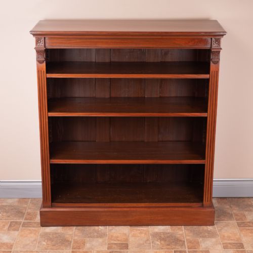 GOODSIZED EDWARDIAN WALNUT OPEN BOOKCASE - ADDITIONAL PHOTO 1