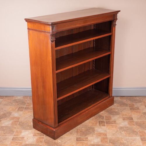 GOODSIZED EDWARDIAN WALNUT OPEN BOOKCASE - ADDITIONAL PHOTO 2