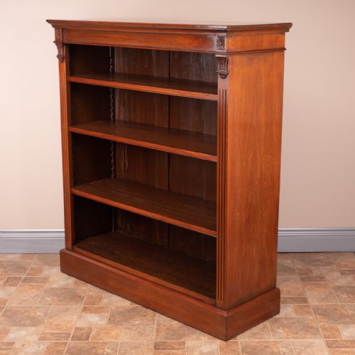 GOODSIZED EDWARDIAN WALNUT OPEN BOOKCASE - ADDITIONAL PHOTO 4