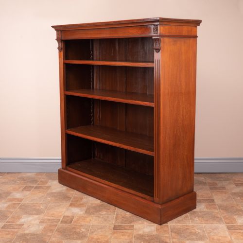 GOODSIZED EDWARDIAN WALNUT OPEN BOOKCASE - ADDITIONAL PHOTO 5