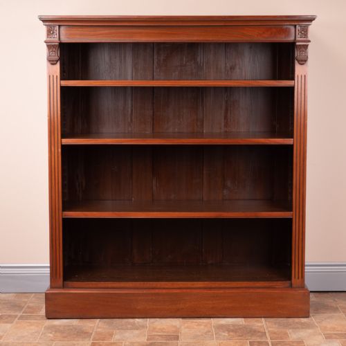 GOODSIZED EDWARDIAN WALNUT OPEN BOOKCASE - ADDITIONAL PHOTO 6