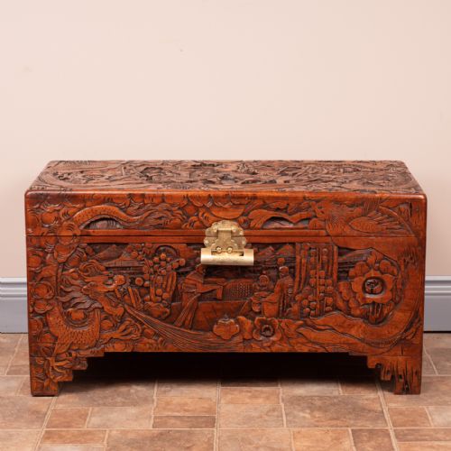 PROFUSELY CARVED ORIENTAL CAMPHORWOOD LINED TRUNK - ADDITIONAL PHOTO 1