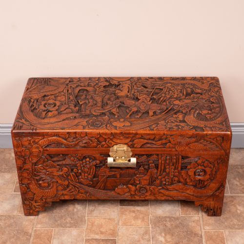 PROFUSELY CARVED ORIENTAL CAMPHORWOOD LINED TRUNK - ADDITIONAL PHOTO 2