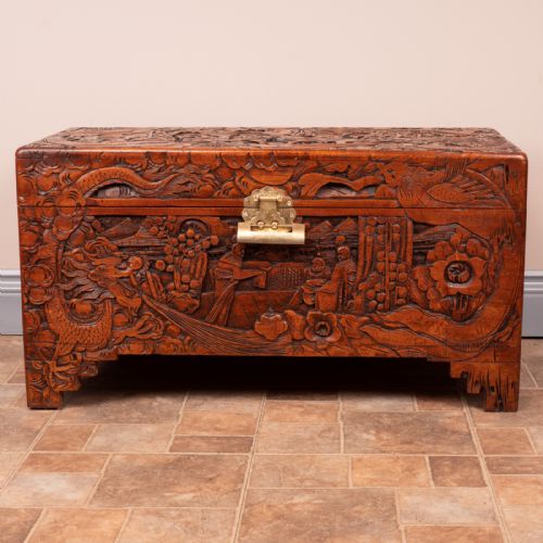 PROFUSELY CARVED ORIENTAL CAMPHORWOOD LINED TRUNK - ADDITIONAL PHOTO 3
