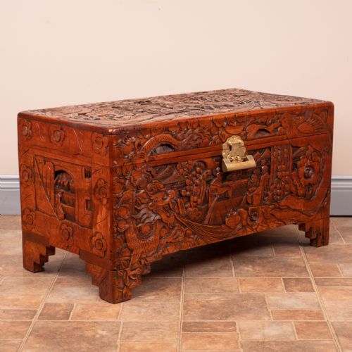 PROFUSELY CARVED ORIENTAL CAMPHORWOOD LINED TRUNK - ADDITIONAL PHOTO 5