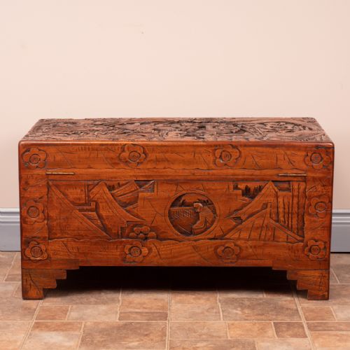 PROFUSELY CARVED ORIENTAL CAMPHORWOOD LINED TRUNK - ADDITIONAL PHOTO 8