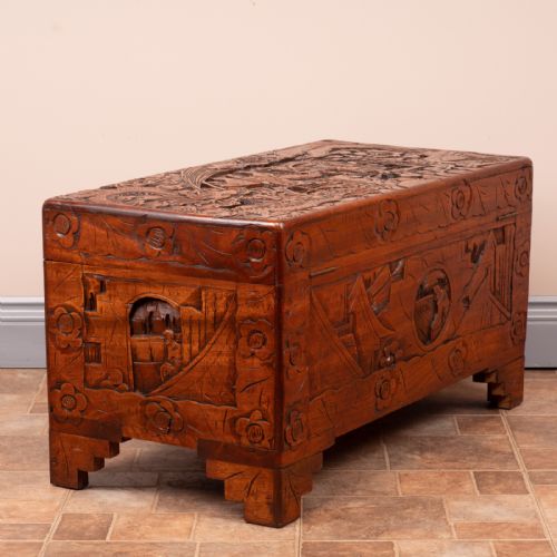 PROFUSELY CARVED ORIENTAL CAMPHORWOOD LINED TRUNK - ADDITIONAL PHOTO 9