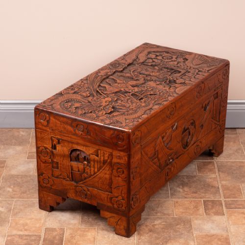 PROFUSELY CARVED ORIENTAL CAMPHORWOOD LINED TRUNK - ADDITIONAL PHOTO 10