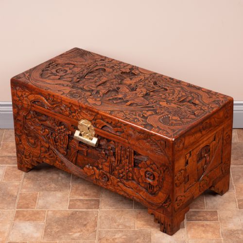 PROFUSELY CARVED ORIENTAL CAMPHORWOOD LINED TRUNK - ADDITIONAL PHOTO 12
