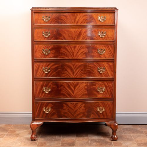 SERPENTINE FRONTED TALL MAHOGANY CHEST OF DRAWERS - ADDITIONAL PHOTO 1