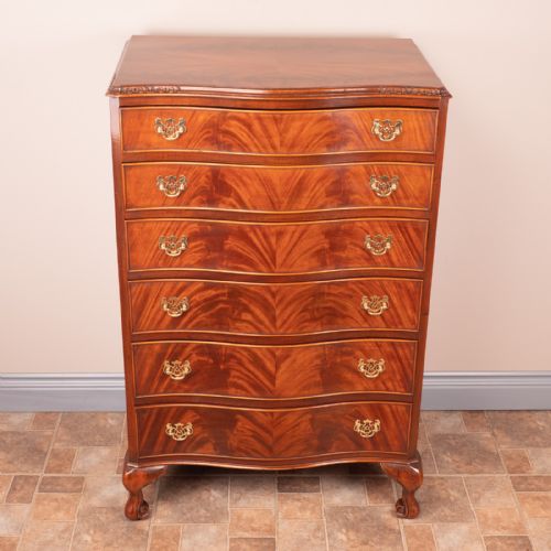SERPENTINE FRONTED TALL MAHOGANY CHEST OF DRAWERS - ADDITIONAL PHOTO 2